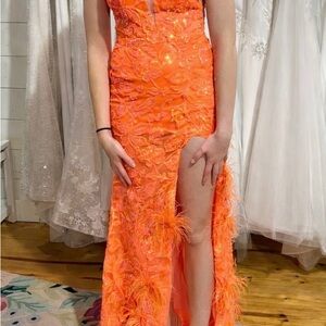 Vibrant Orange Sequin Prom Dress